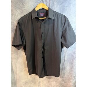 UNTUCKit Mens Large Black Short Sleeve Button Down Cotton Shirt Casual Solid